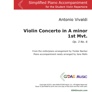 Vivaldi Concerto in A minor 1st mvt - Simplified Piano Accompaniment